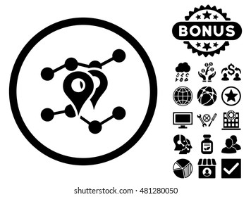 Geo Trends icon with bonus. Vector illustration style is flat iconic symbols, black color, white background.