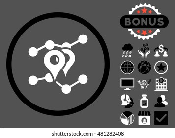 Geo Trends icon with bonus. Vector illustration style is flat iconic bicolor symbols, black and white colors, gray background.