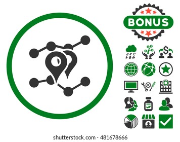 Geo Trends icon with bonus. Vector illustration style is flat iconic bicolor symbols, green and gray colors, white background.
