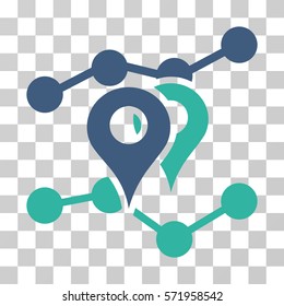Geo Trends icon. Vector illustration style is flat iconic bicolor symbol, cobalt and cyan colors, transparent background. Designed for web and software interfaces.
