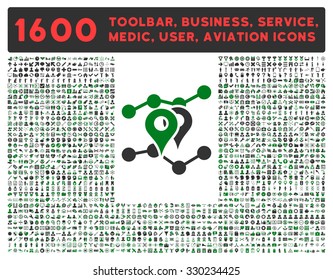 Geo Trends vector icon and 1600 other business, service tools, medical care, software toolbar, web interface pictograms. Style is bicolor flat symbols, green and gray colors, rounded angles, white