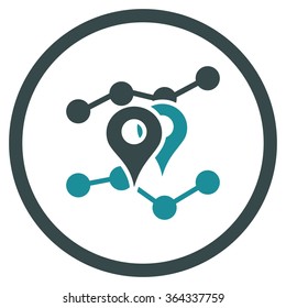 Geo Trends vector icon. Style is bicolor flat circled symbol, soft blue colors, rounded angles, white background.