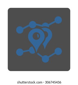 Geo Trends vector icon. This flat rounded square button uses cobalt and gray colors and isolated on a white background.