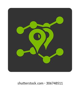 Geo Trends vector icon. This flat rounded square button uses eco green and gray colors and isolated on a white background.