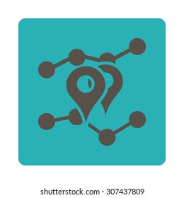Geo Trends vector icon. This flat rounded square button uses grey and cyan colors and isolated on a white background.