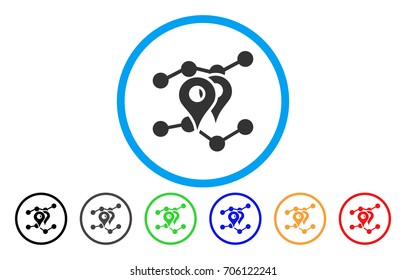 Geo Trends vector rounded icon. Image style is a flat gray icon symbol inside a blue circle. Additional color variants are grey, black, blue, green, red, orange.