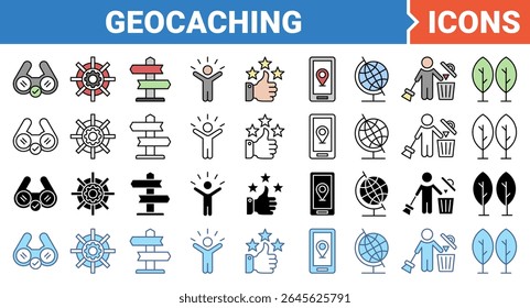 Ícone do banner de geocaching definido com coleção de vários estilos.