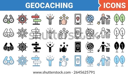 Geocaching banner icon set with multiple style collection.