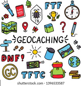 Geocaching colorful doodle drawing equipment set