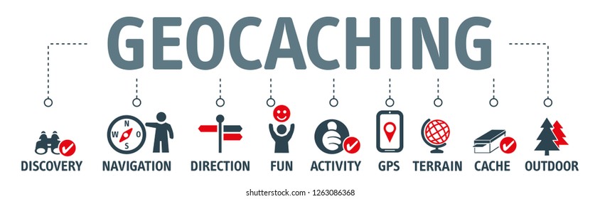 Geocaching concept. Vector Illustration of discovery, navigation and outdoor activity