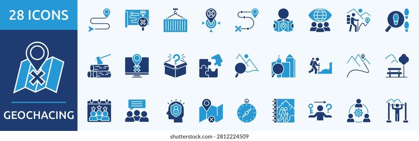 geocaching
 - Icon Collection. Thin glyph blue Set contains such Icons as gps, treasure hunting, containers, coordinates navigation, waypoints, map reading  and more. Simple web icons set
