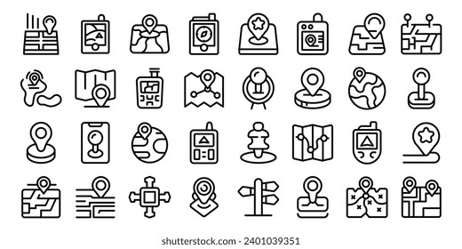 Geocaching icons set outline vector. Travel city map. Road people network