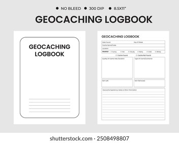 Geocaching Logbook Tracker Template, Printable Planner Vektorgrafik.