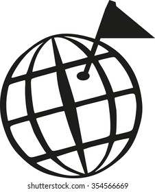 Geocaching world globe with goal flag