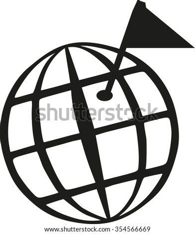 Geocaching world globe with goal flag