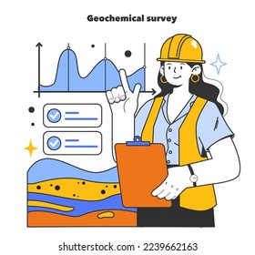 Geochemical survey for gas fields development. Natural resource exploration and extraction industry. Fossil fuel and eco-friendly energy concept. Flat vector illustration