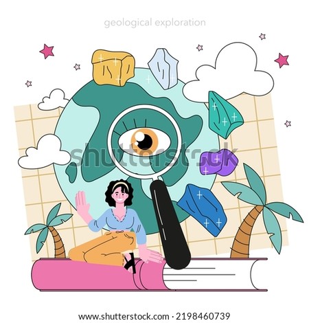 Geochemist concept. Scientist study structure, evolution and dynamics of the Earth. Chemical of the solid, liquid, and gaseous substances that constitutes the planet. Flat vector illustration
