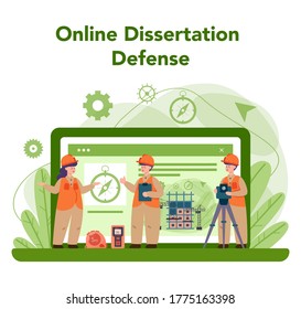 Geodesy Science Online-Service oder Plattform. Landvermessungstechnologie. Ingenieurwesen und Topographie-Ausrüstung. Verteidigung der Online-Dissertation. Vektorgrafik
