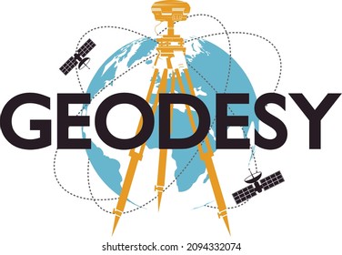 Geodetic construction measuring gps device. Communication satellites fly around the planet symbol. Global positioning system in construction