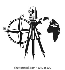 A geodetic device, a wind rose and a globe symbol