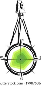 Geodetic device and wind rose symbol. Geodetic and cartographic work design