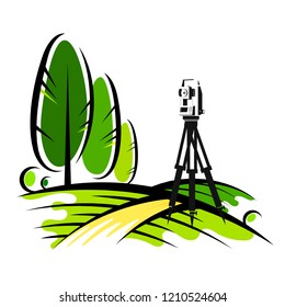 Geodetic instrument in a field with trees