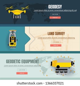 Geodetic measuring equipment banner set, engineering technology for land survey