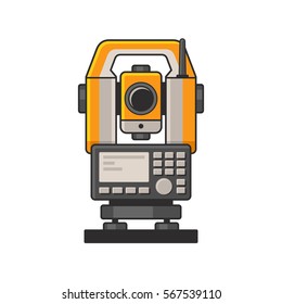 Geodetic Optical Measuring Laser Level Devices. Tachymeter, Theodolite Icon. Vector