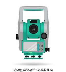 Geodetic tool for measuring distances and angles – total station – isolated on a white background. Vector illustration.