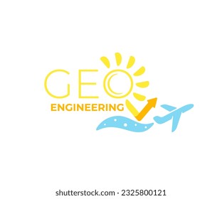 Geoengineering, plane sprays small particles that reflect solar energy, graphic design. Environmental, environment, ecology, earth's climate and global warming, vector design and illustration
