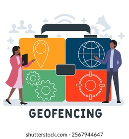 Geofencing concept. Device management. Business concept background. vector illustration concept with icons. lettering illustration with icons for web banner, flyer, landing pag