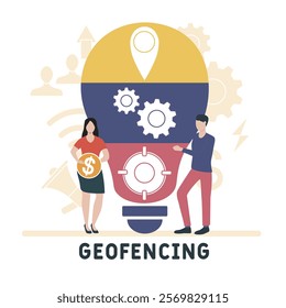 Geofencing concept. Device management. Business concept background. vector illustration concept with icons. lettering illustration with icons for web banner, flyer, landing pag