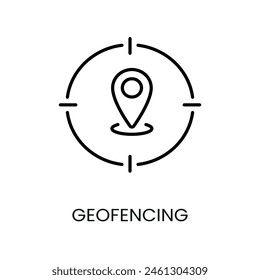 Geofencing line vector icon with editable stroke for placement on cctv camera system packaging