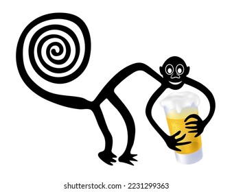Geoglyph of the Monkey from Nazca with glass of berr, The Nazca Lines, Nazca Desert, Peru