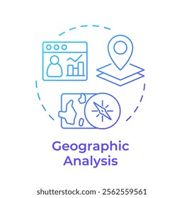 Geographic analysis blue gradient concept icon. Marketing based on customer location. Commercial data. Round shape line illustration. Abstract idea. Graphic design. Easy to use in presentation