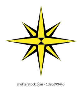 Estrella geográfica negra y amarilla - vector de rosa de brújula