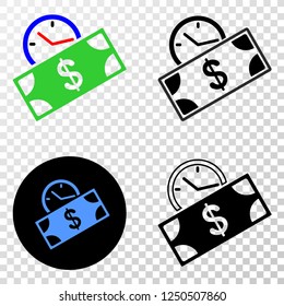 Geographic collage of dotted banknote credit time and grunge seal. Mosaic vector banknote credit time formed with square dots and gradient from blue to red color.