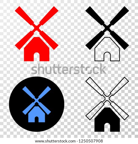 Geographic collage of dotted windmill and grunge seal. Mosaic vector windmill designed with square dots and gradient from blue to red color. Flat design for political purposes.