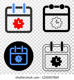 Geographic combination of dotted calendar time options and grunge seal. Mosaic vector calendar time options designed with square dots and gradient from blue to red color.