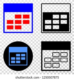 Geographic combination of dotted calendar week items and grunge seal. Mosaic vector calendar week items composed with square dots and gradient from blue to red color.