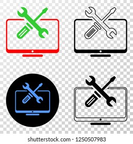 Geographic combination of dotted desktop tools and grunge seal. Mosaic vector desktop tools formed with square dots and gradient from blue to red color. Flat design for patriotic purposes.