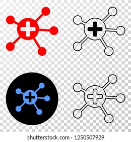 Geographic combination of dotted medical links and grunge seal stamp. Mosaic vector medical links created with square dots and gradient from blue to red color. Flat design for patriotic purposes.