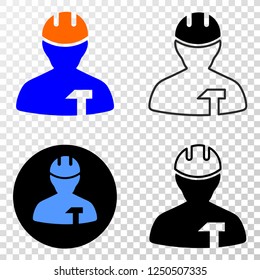 Geographic combination of dotted repairman and grunge stamp. Mosaic vector repairman created with square dots and gradient from blue to red color. Flat design for political posters.