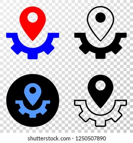 Geographic combination of dotted service map marker and grunge stamp. Mosaic vector service map marker composed with square dots and gradient from blue to red color.