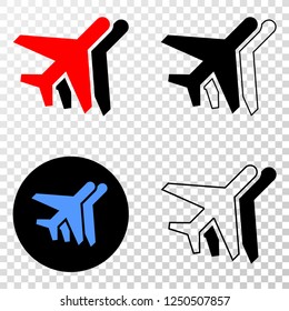 Geographic composition of dotted airplanes and grunge stamp. Mosaic vector airplanes created with square dots and gradient from blue to red color. Flat design for patriotic posters.