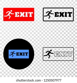 Geographic composition of dotted emergency exit and grunge seal stamp. Mosaic vector emergency exit composed with square dots and gradient from blue to red color. Flat design for patriotic purposes.