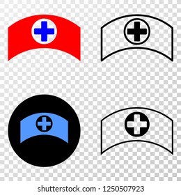 Geographic composition of dotted medical cap and grunge seal. Mosaic vector medical cap composed with square dots and gradient from blue to red color. Flat design for political posters.