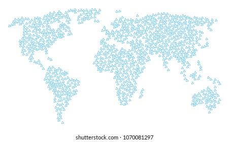 Geographic concept map designed of recycle triangle design elements. Vector recycle triangle scattered flat elements are united into mosaic global world atlas.