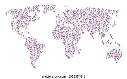 Geographic concept map organized of care award pictograms. Vector care award scatter flat icons are combined into conceptual worldwide map.