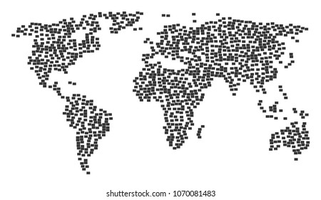 Geographic concept map organized of rectange shape design elements. Vector rectange shape scatter flat pictograms are united into geometric worldwide composition.
